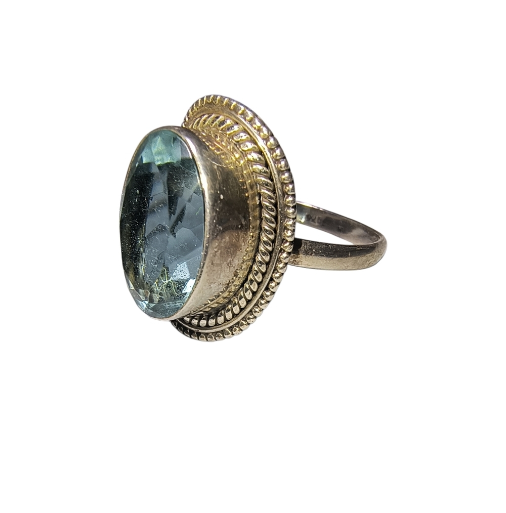 Vintage Handmade Light Blue Faceted Glass Crystal And Sterling Silver Ring - Picture 3 of 12